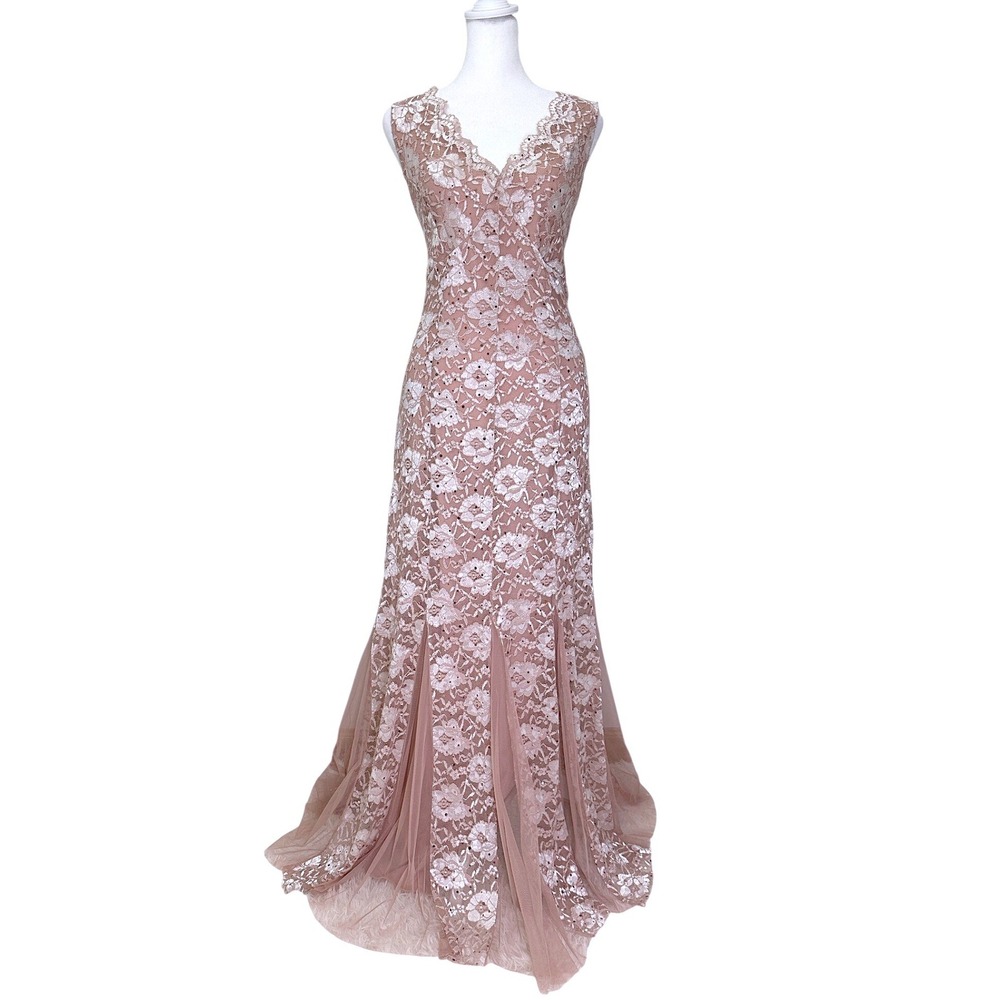 Candalite Lace Formal Gown Womens Medium Pink Sequin Mermaid Prom Wedding Dress